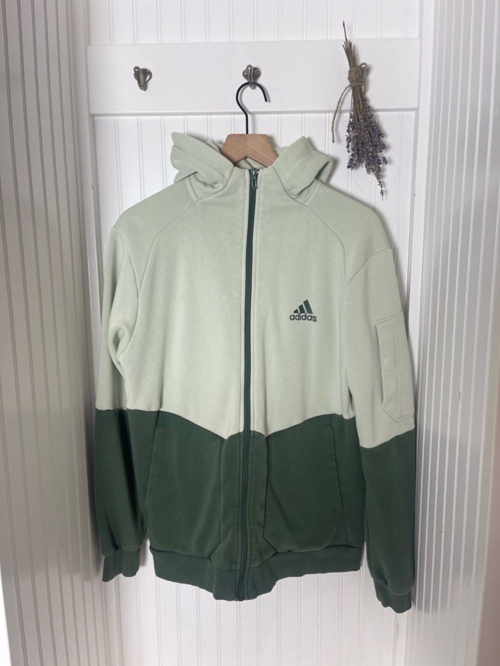 adidas Two-Tone Sage and Forest Green Full-Zip Hoodie